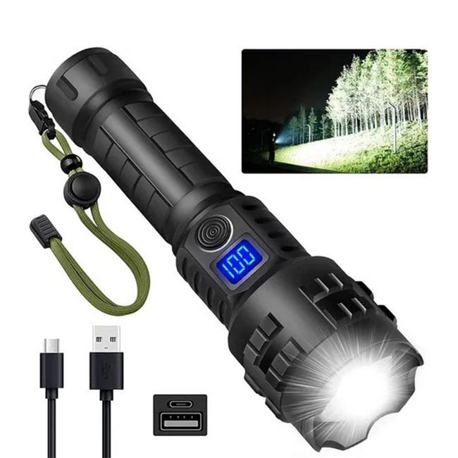 Leistungsstarke, Zoombare Led-taschenlampe Mit 5 Modi, Geeignet Für Camping, Wandern Und Angeln.