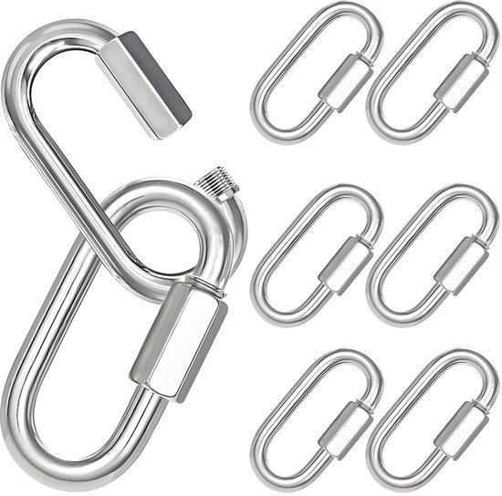 8-teiliges Set, M6-schraubverbinder, Karabiner, Schlüsselanhänger, Für Camping Und Wandern, Mit Notfallverschluss, Schnellkettenverbinder, Kletterhaken, Silber