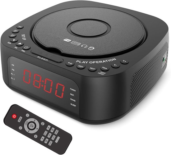 Cd-player-wecker, Bluetooth-desktop-player Mit Fm-radio, Schwarz