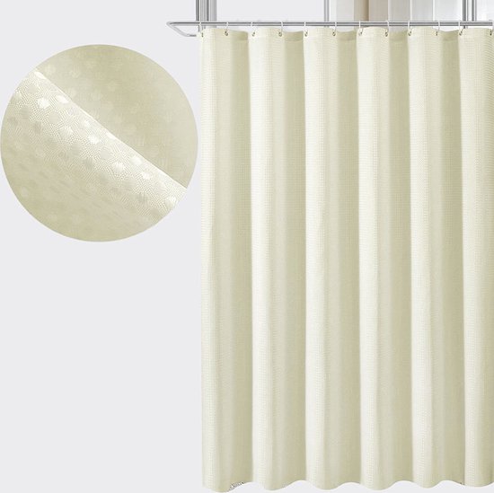 Beigefarbener, Weicher Polyester-duschvorhang (180 X 180 Cm), Schimmelresistent, Mit 12 Haken