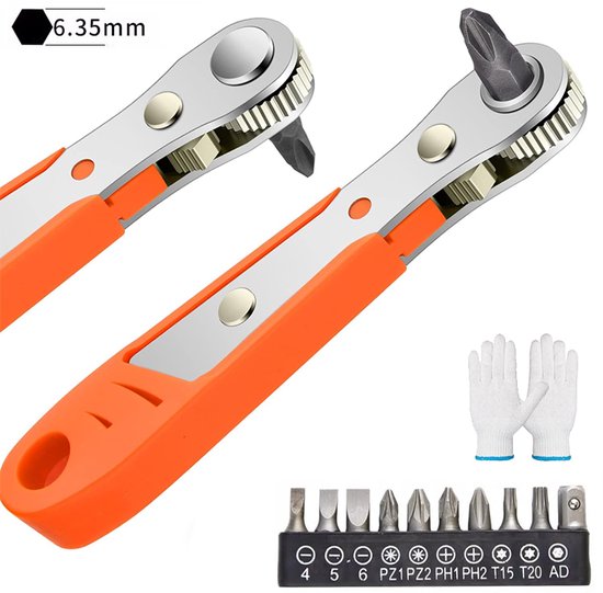 Ratschenschraubendreher Mit Handschuhen, Magnetisch, 6,35-mm-antrieb, Mini-ratschenschlüssel, 6,35 Mm Hohes Drehmoment, Mini-offset, Multifunktional, Kombination 1