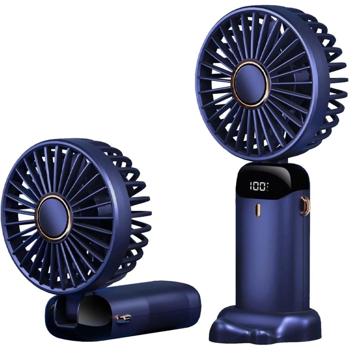 Handventilator, Tragbarer Ventilator, Wiederaufladbarer Ventilator, Kabelloser Tischventilator, Mini-ventilator, Faltbar, Geeignet Fürs Schlafzimmer, Blau