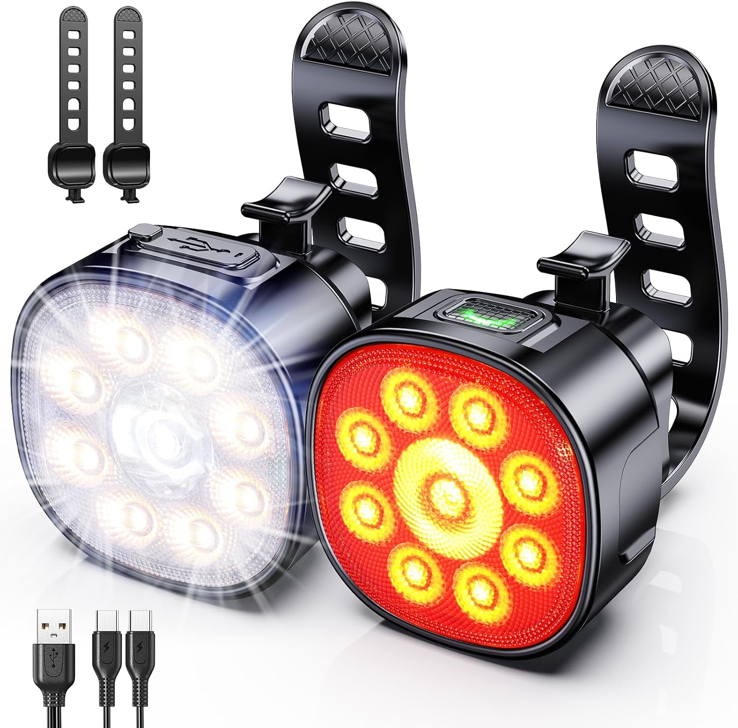 Fahrradbeleuchtung – Usb-ladefunktion Für Vorder- Und Rücklicht – Superhell Mit Spot- Und Flutlicht – Wasserdichte Fahrradbeleuchtung (ip65) – 7 M
