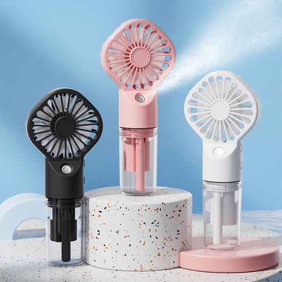 Handventilator, 3-teiliges Set, Wassernebelventilator, Usb-aufladbar, 4 Modi, Mini-klimaanlage, Kabelloser Tischventilator, Schwarz, Rosa, Weiß