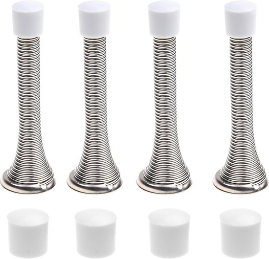 4 Federbelastete Türstopper (silber) - Flexible Muttern Mit Weißen Gummipuffern - Schützen Wände Vor Stößen, Kratzern Und Beschädigungen.