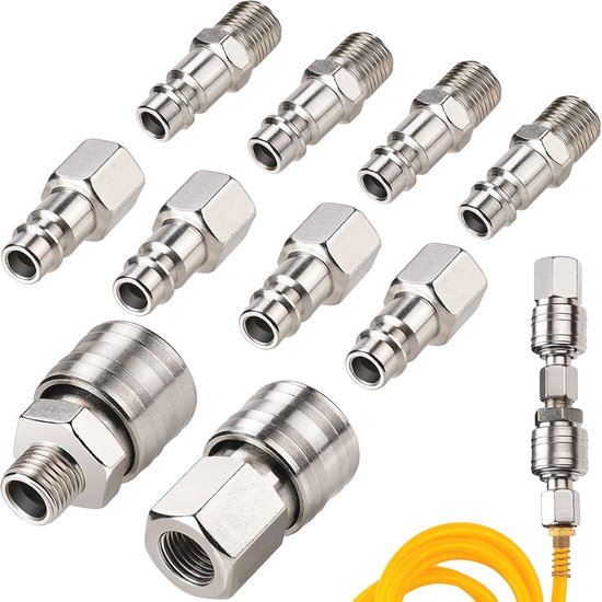 10-teiliges 1/4"-bsp-schnellkupplungsset Für Kompressoren Und Luftschläuche (europäischer Standard), Stecker Und Buchse