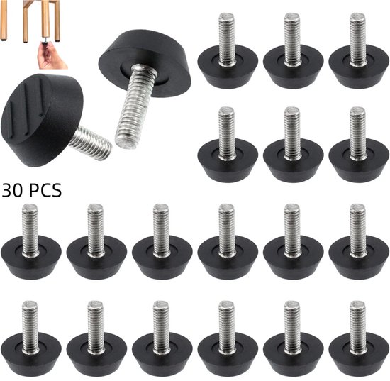 30er-packung, M6-gewinde-möbelfüße Zum Verstellen, Verstellbare Schraubbeine Für Gartenstühle, Tische, Schränke Und Barhocker, M6 X 23 X 27 Mm, Schwarz