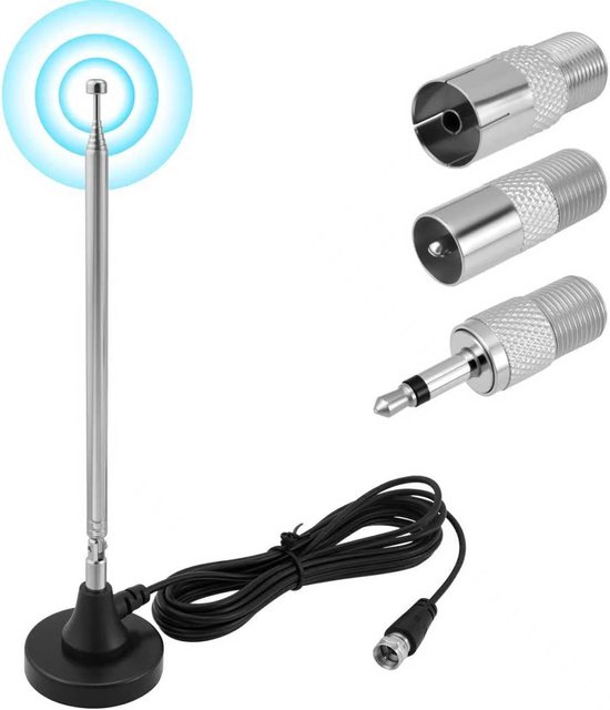 Zimmerantenne – Ukw-radioantenne – Magnetfuß – 3-meter-koaxialkabel – Inkl. 3 Adapter – Hifi-stereoempfang – Universell
