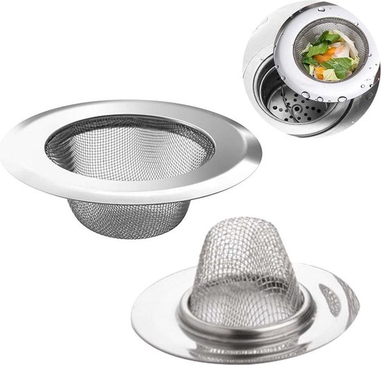 2x Spülbeckenkorb, Spülbeckensieb, Spülbeckenstöpsel, Spülbeckenabflusssieb, Abflusssieb, Badewannensieb & Haarfänger, Verhindert Verstopfungen – 73 Mm, Edelstahl