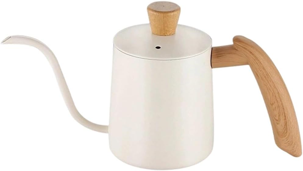 600 Ml Edelstahl-filterkaffeemaschine Mit Langem, Schmalem Ausguss Und Holzgriff, Geeignet Zur Zubereitung Von Kaffee Und Tee - Weiß.