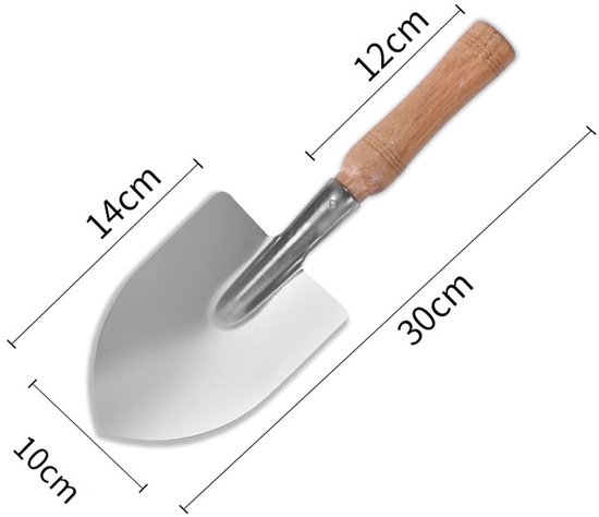 Gartenkelle Aus Edelstahl Mit Holzgriff, Breites Blatt, Mattiert, Zum Pflanzen Und Graben – Silber, Beige