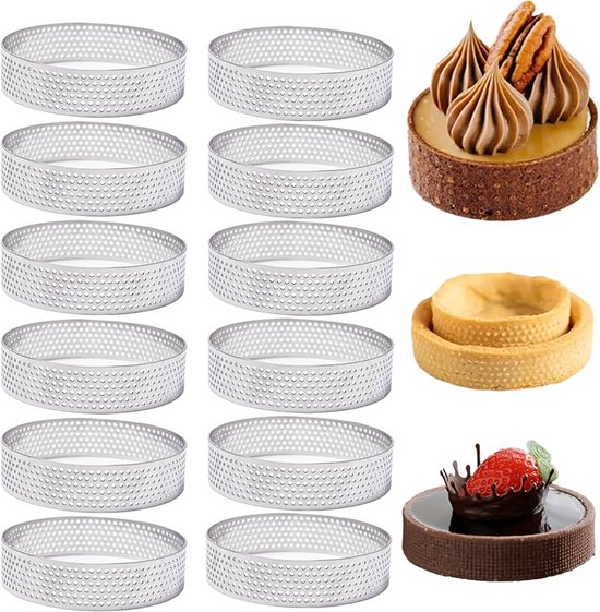 12-teiliges Set, 8 Cm Durchmesser, Runde, Perforierte Tortenringe Aus Metall, Edelstahl 430, Antihaftbeschichtet, Für Mousse-törtchen Geeignet