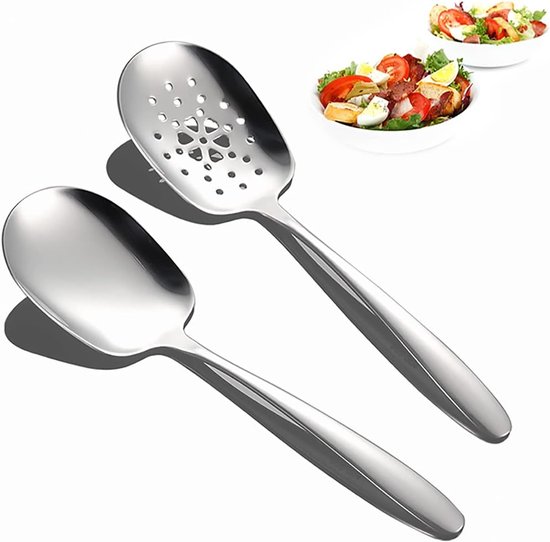 Zweiteiliges Servierlöffelset Aus Edelstahl – Geeignet Für Buffets, Hotels, Picknicks, Partys Usw., Zum Servieren Von Speisen Und Tellern – Silberfarben