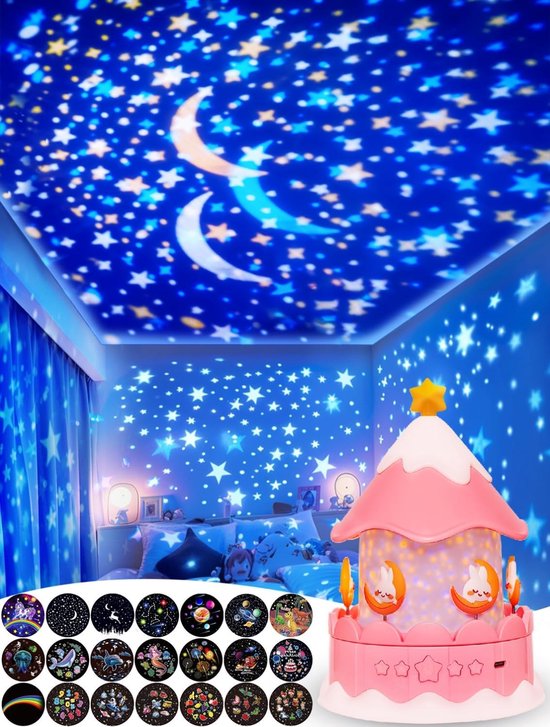 21-filme-projektor-nachtlicht – Sternenhimmel-projektor Fürs Kinderzimmer – 360° Drehbar Und Dimmbar – Für Kinder Von 3 Bis 14 Jahren – Rosa – 1 Stück
