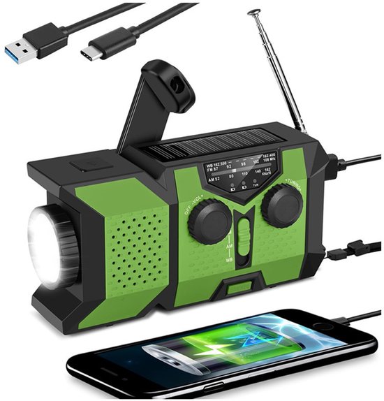 Tragbares Unwetterwarnradio Mit Am/fm-kurzwellenempfang, 2000-mah-akku, Solarbetrieb, Handkurbelladegerät, Led-taschenlampe, Usb-powerbank Und Sos-funktion (grün)
