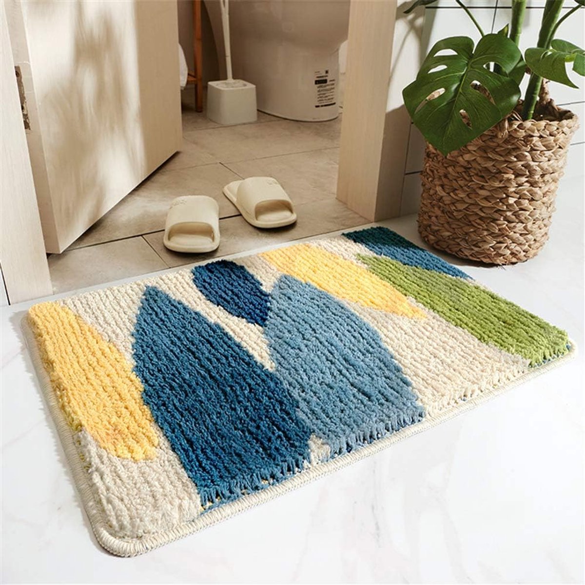 Badematte – Badteppich – Schützt Böden Vor Nässe – Weich Und Saugfähig – 40 X 60 Cm – Blättermuster