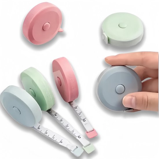 Maßband, Körpermaßband, 6-teiliges Set, Doppelseitiges Maßband, 2 Meter Lang, Nähzubehör, Rosa, Blau, Grün