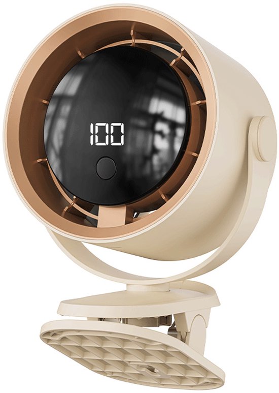 Ventilator – Professioneller Clip-ventilator – 100 Geschwindigkeitsstufen – Led-anzeige Und Haken – Leiser Tischventilator, Geeignet Für Kinderwagen, Schreibtische Und Camping – Beige