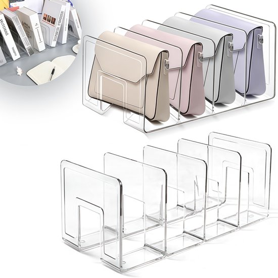 2er-pack Transparente Acryl-ablagen Mit 4 Fächern Für Handtaschen Und Geldbörsen, 32 X 14,4 X 13 Cm.