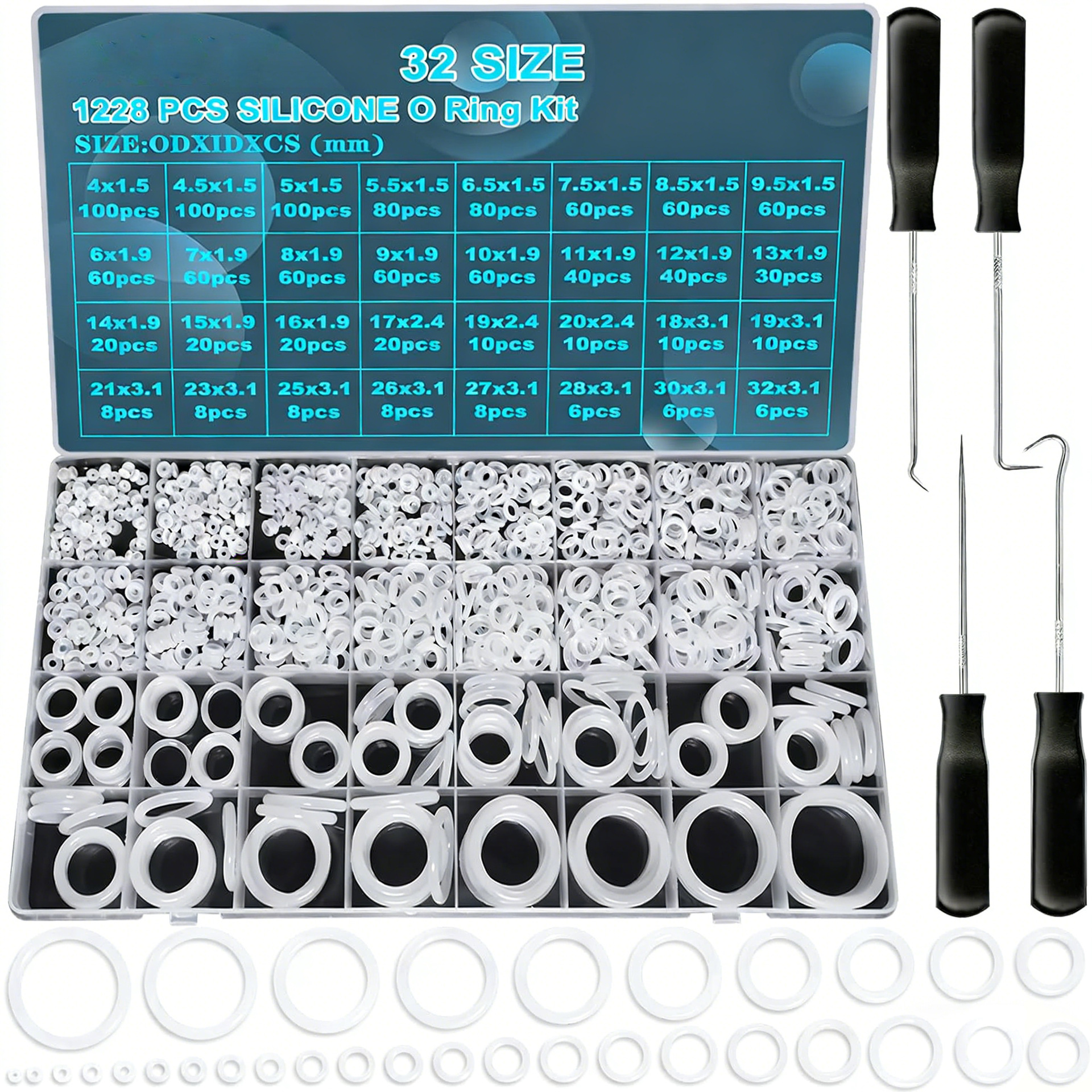 Silikon-o-ringe, Hitzebeständig, Gummiringe, 1228 Stück Pro Packung, Weißes Silikon, O-ring + Schraubendreher Mit Schwarzem Griff