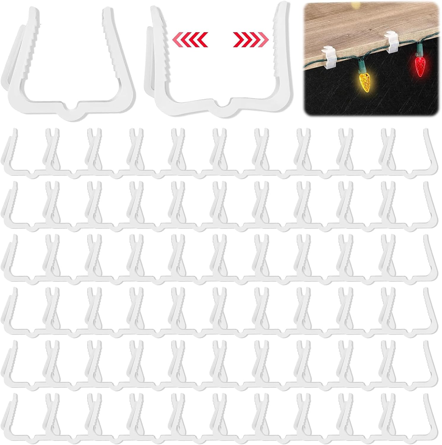 Haken, 60 Stück Pro Packung, Inklusive Haken Und Clips, Zum Aufhängen Und Befestigen Von Dachrinnen Und Lichterketten Im Außenbereich.