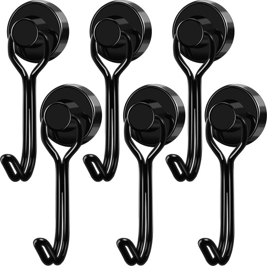 Handtuchhaken, Haken, 24 Kg Magnethaken, Starke Magnete, Für Grill- Und Deckenmagnettafeln, 360° Drehbar, Neodym-magnet, 6 Stück, Schwarz
