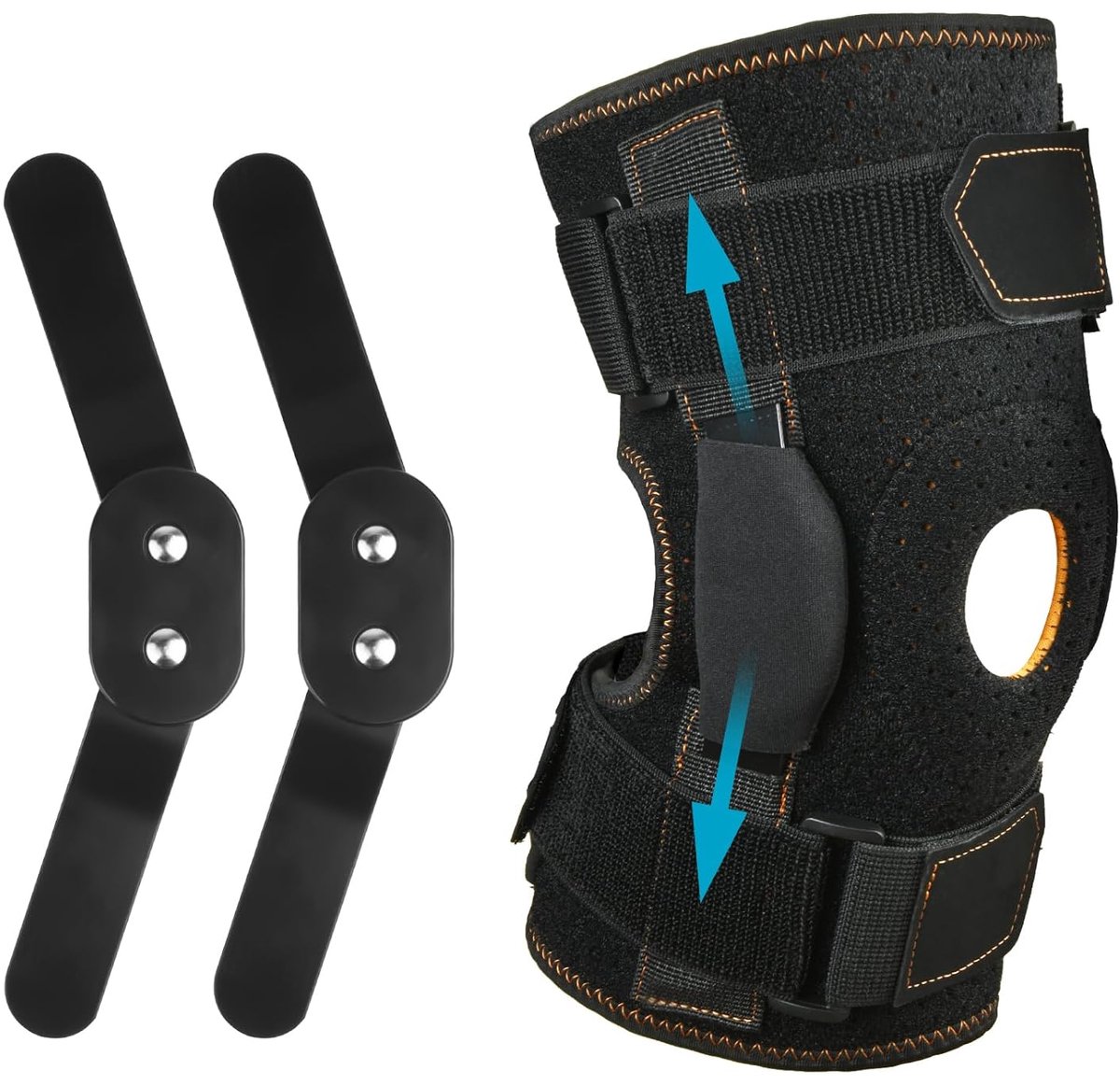 Kniegelenkbandage Mit Scharnier – Verstellbare Offene Patella Bei Knieschmerzen – Kniegelenkbandage Mit Scharnier – Mit Parallelen Gurten Und Doppelseitigen Stabilisatoren Für Arthritis