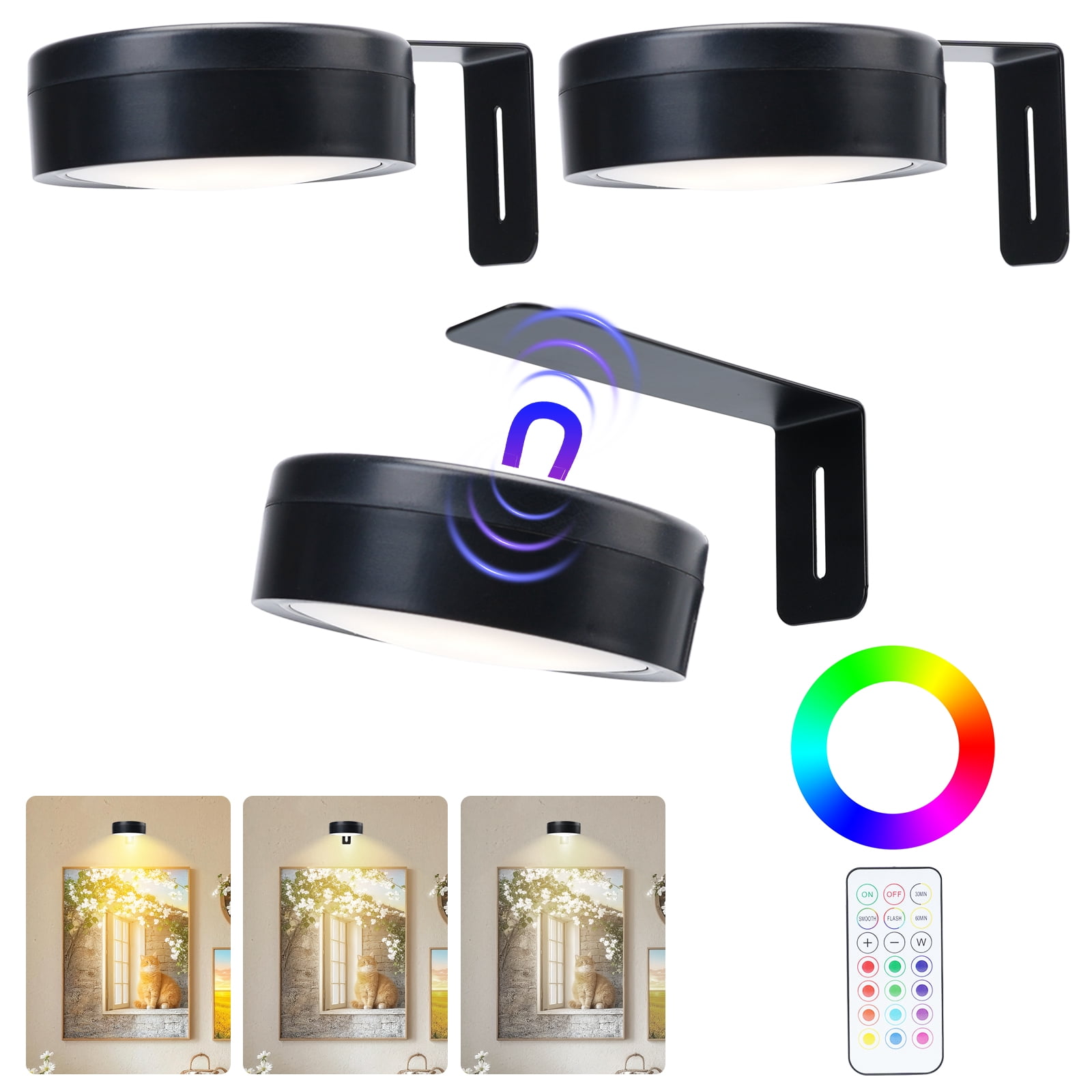 3-teiliges Wandleuchten-set, Batteriebetriebene Led-posterwandleuchte, 13 Rgb-farben, Magnetische Fernbedienung Mit Dimm- Und Timerfunktion