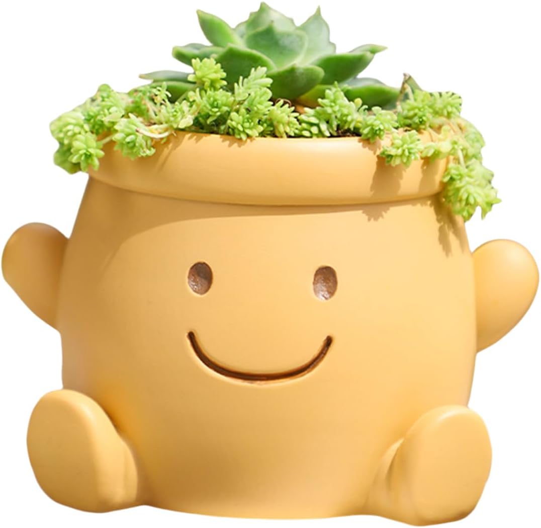 Niedlicher Blumentopf Mit Smiley-gesicht, Kleiner Blumentopf Aus Kunstharz Mit Menschlichem Kopf, Für Zimmerpflanzen, Lustiger Blumentopf Mit Smiley-gesicht, Sukkulententopf