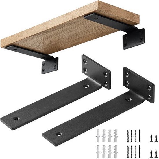 2er-packung 20 Cm Schwarze L-förmige Regalwinkel Aus Metall – Tragkraft: 45 Kg