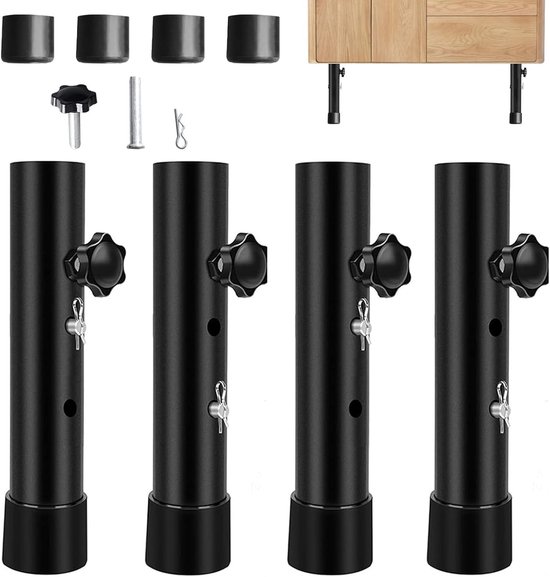 Vierteiliges Set Verstellbarer Tischbeine (9,2-13,3 Cm) – Klappbare Tischbeine Mit 4 Haken Und 4 Stiften, Geeignet Für Möbel, Tische Und Stühle.