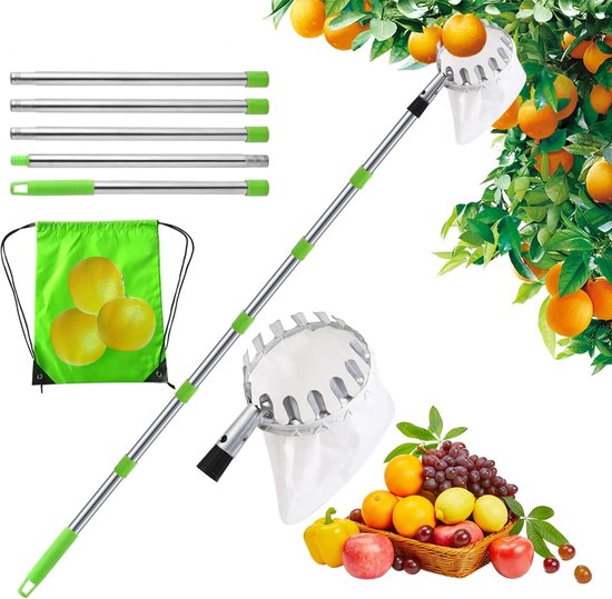 Teleskop-obstpflücker (2 M) Mit Aufbewahrungstasche (16 Cm Durchmesser), Geeignet Für Kirschen Und Pflaumen, Für Haus, Obstgarten Und Garten, Mit Griff