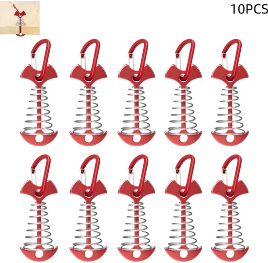 10 Rote Aluminium-zeltnägel, Deckanker Mit Karabinern Und Seilspannern Für Zelte, Markisen Und Campingmöbel, 77 X 36 Mm