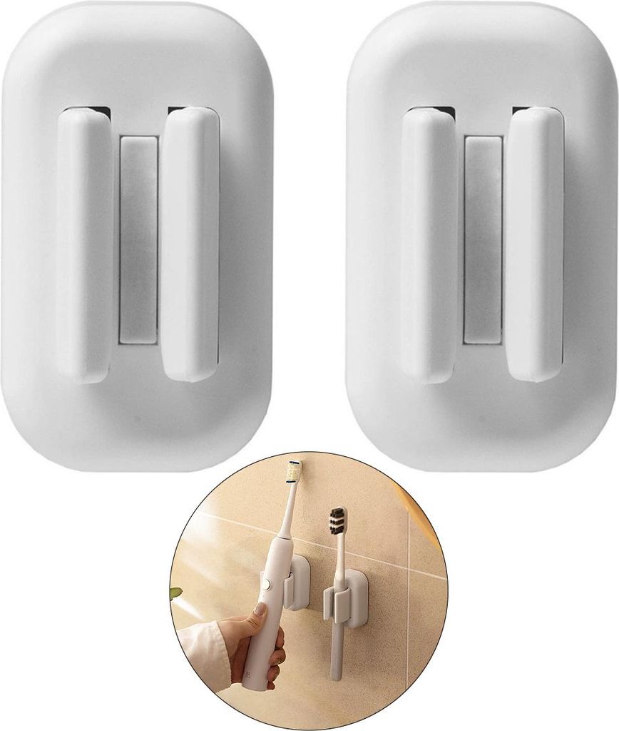 2er-pack Wandhalterungen Für Elektrische Zahnbürsten, Wasserdichte, Multifunktionale Aufbewahrungshalterungen Für Badezimmer Und Studentenwohnheim (weiß)