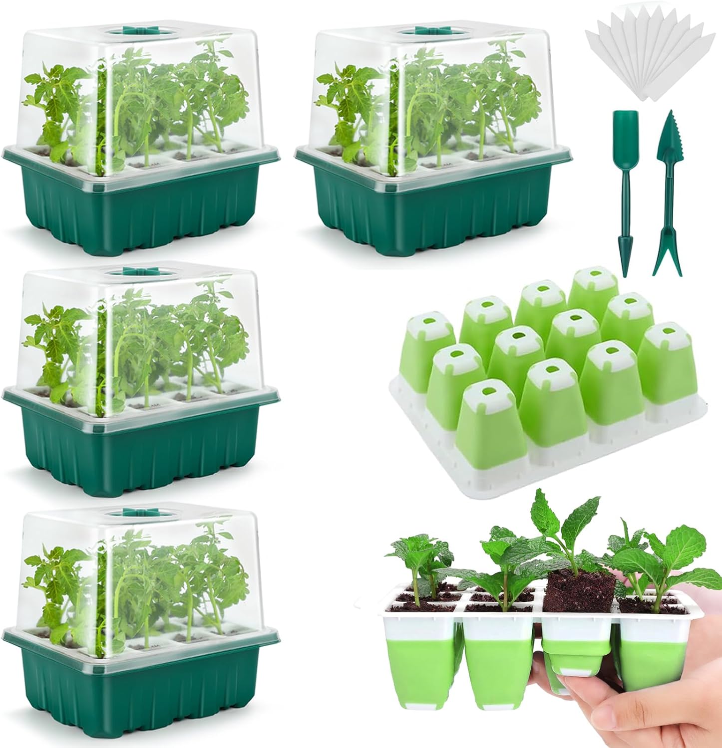 Anzuchtschale – 48 Fächer – Indoor-anzuchtset – Flexible Silikon-anzuchtschalen Mit Feuchtigkeitskuppel Und 10 Cm Hohen Deckeln – 10 Cm