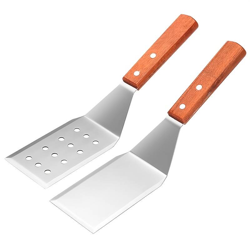 Robuster Hamburger-wender Aus Edelstahl Mit 2 Holzgriffen Zum Grillen Und Kochen.
