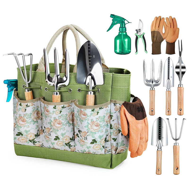 9-teiliges Premium-gartenwerkzeugset Für Damen – Robustes Edelstahl, Rostfreie Werkzeuge, Stilvolle Aufbewahrungstasche Für Den Außenbereich (grün)