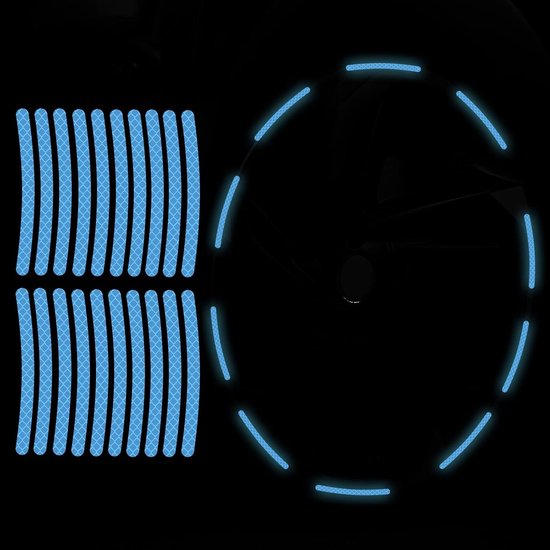 Aufkleber – Reflektierende Aufkleber – 20 Blatt – Fahrrad – Auto – Reflektierendes Klebeband – Leuchtet Im Dunkeln – Sicherheit – Fluoreszierend – Hellblau – 9 Cm