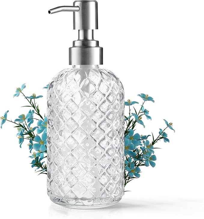 396,9 G (ca. 14 Oz) Nachfüllbarer Seifenspender Aus Glas Mit Pumpkopf Aus Edelstahl – Zur Abgabe Von Handseife, Duschgel Und Lotion