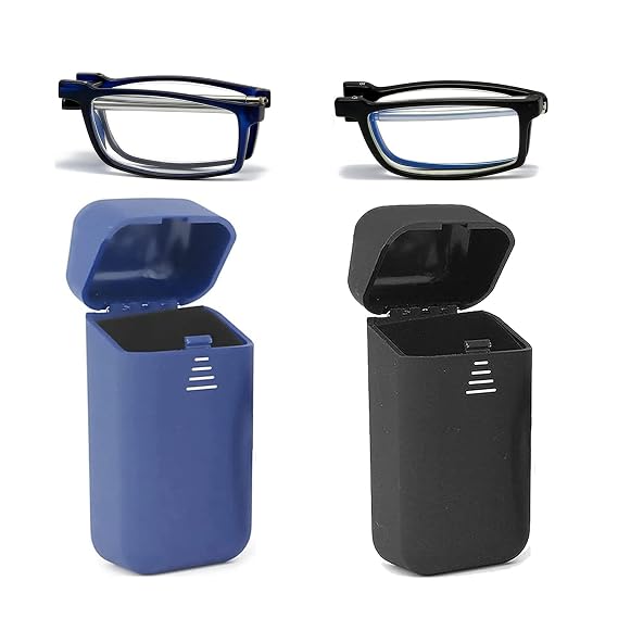 2 Paar Faltbare Lesebrillen – Blaulichtfilter – Ultraleicht Mit Hartschalenetui – 4,0 Dioptrien
