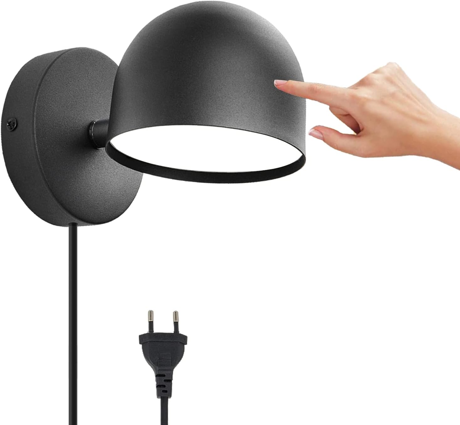 12-w-led-wandleuchte Für Den Innenbereich Mit Stecker, Dimmbare Touch-lampe Mit 360° Drehbarem, Warmweißem Leselicht (schwarz)
