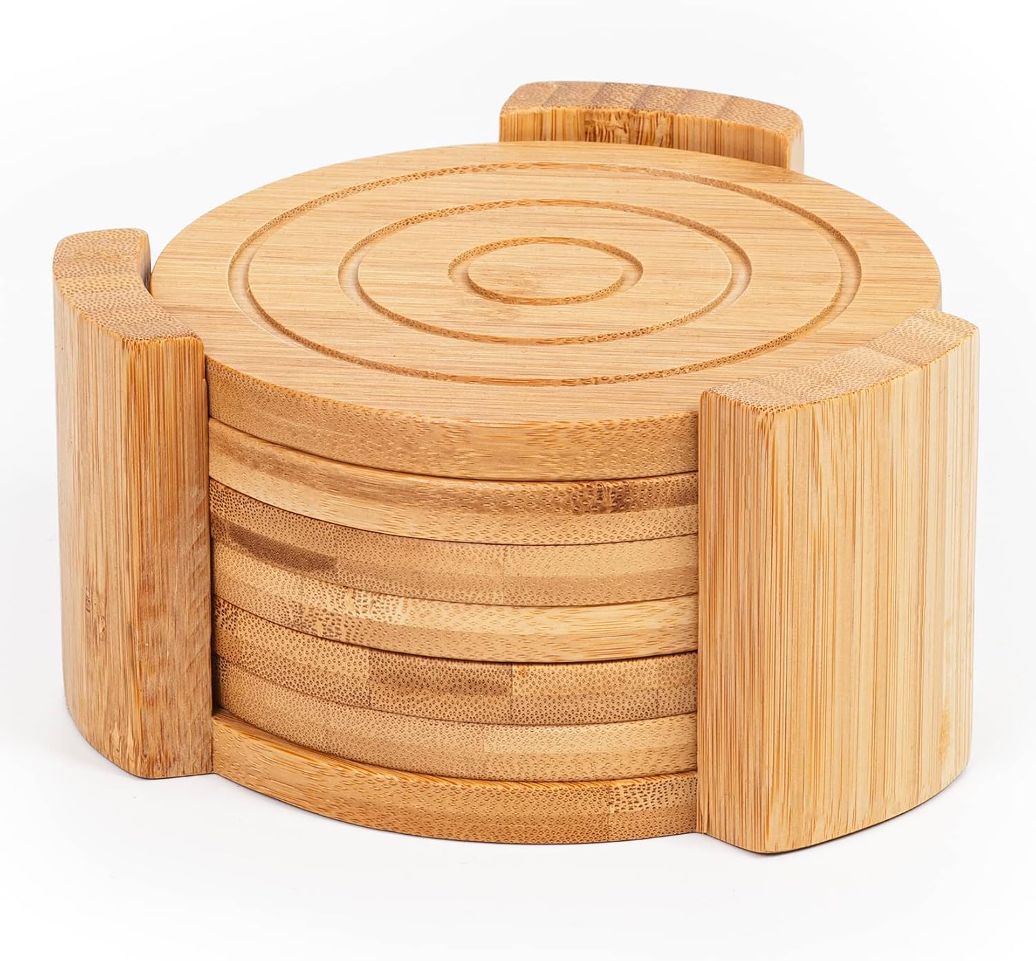 Sechsteiliges Set Runder Holzuntersetzer Mit Ständer, Hitzebeständig Und Wasserdicht, Geeignet Für Kaffeetassen, Biergläser, Weingläser Und Flaschen.