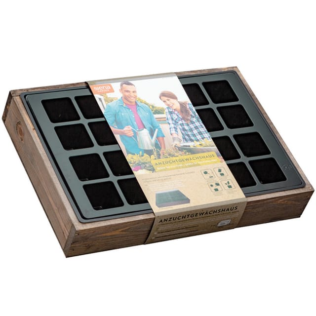 Anzuchtvollholzkiste mit 24er Topfplatte 35x24x6 cm
