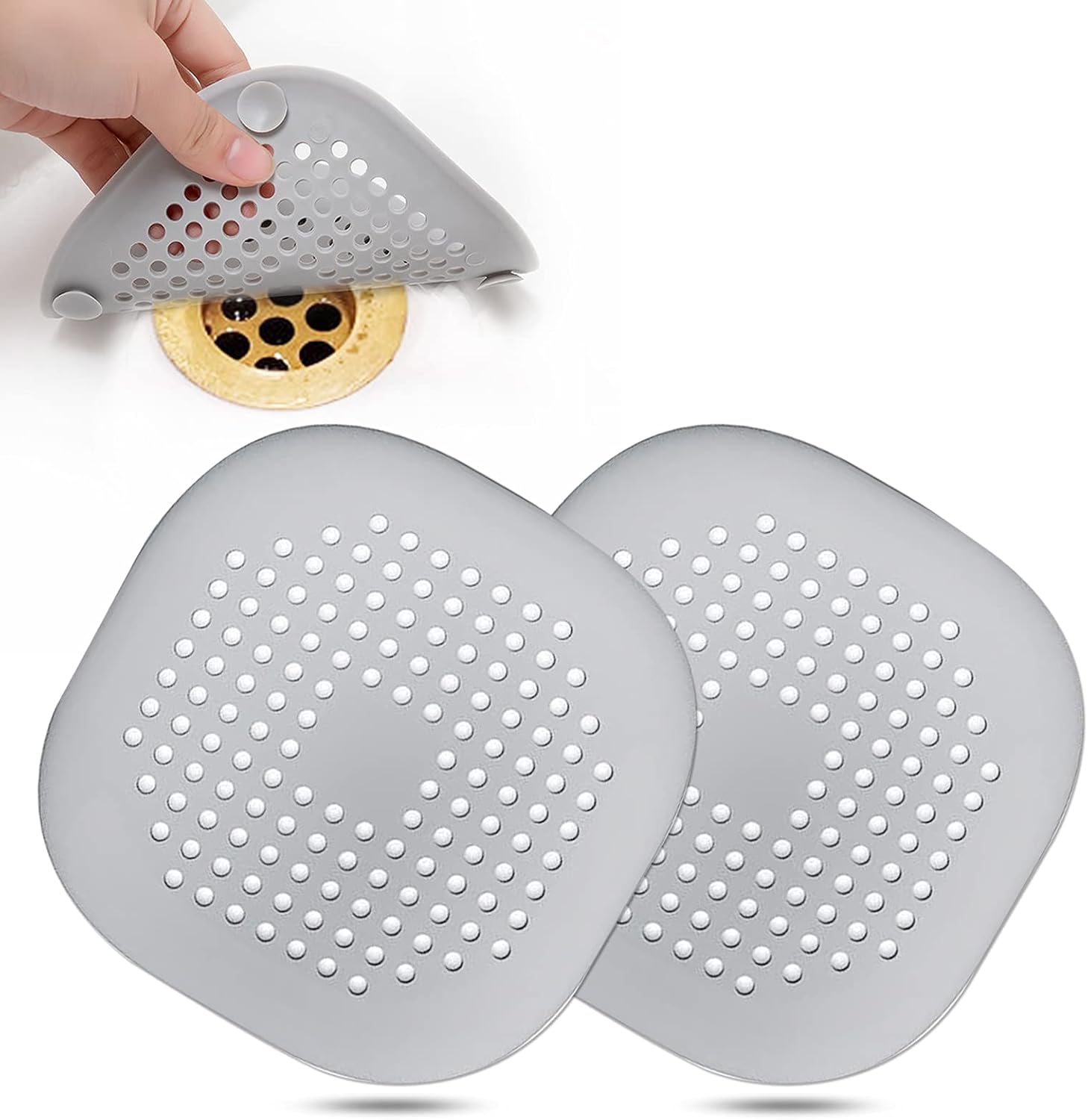 Quadratischer Haarfänger Aus Silikon Für Duschkabinen Mit Saugnäpfen – Für Badezimmer, Badewannen Und Küchen – 2er-pack (silbergrau)