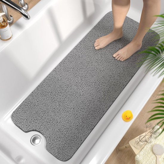 Rutschfeste Badematte 100x40cm, Extra Große Rutschfeste Duschmatte, Weiche Pvc-luffa-badematte, Schnelltrocknende Badematte, Ohne Saugnäpfe, Grau.