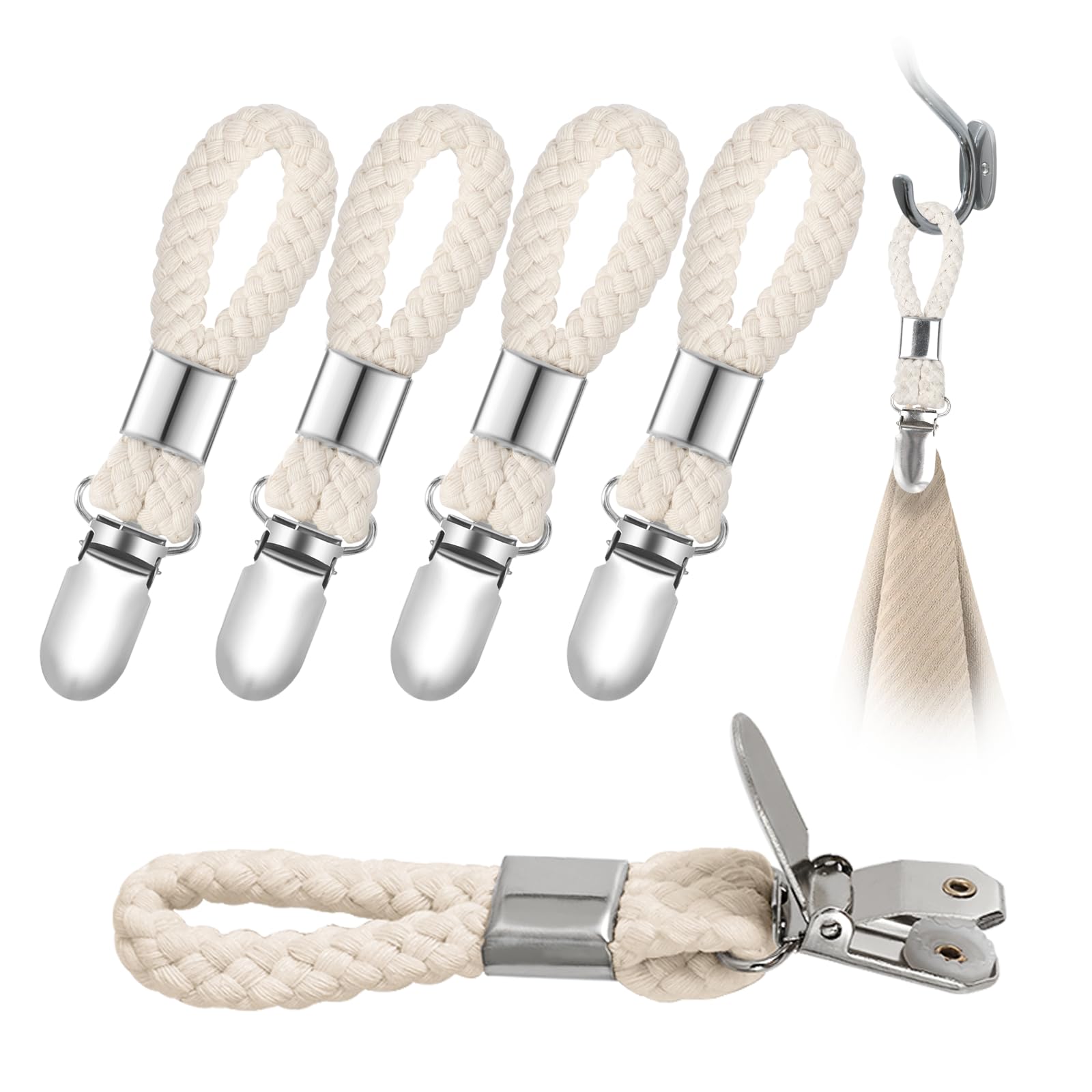 6er-set Handtuchklammern Aus Metall, Handtuchhalter Aus Gewebter Baumwolle, Geeignet Für Bad Und Küche, 11,4 X 2,3 Cm, Beige