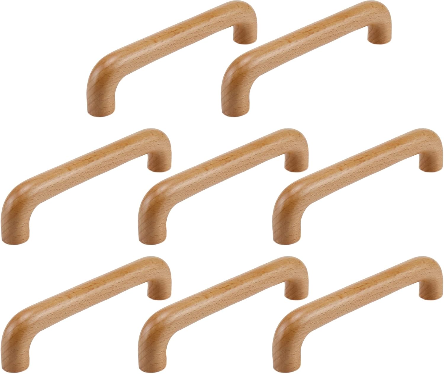 8er-pack Gebogene Schubladengriffe Aus Buchenholz Für Kleiderschränke Und Schränke (128 Mm Lochabstand)