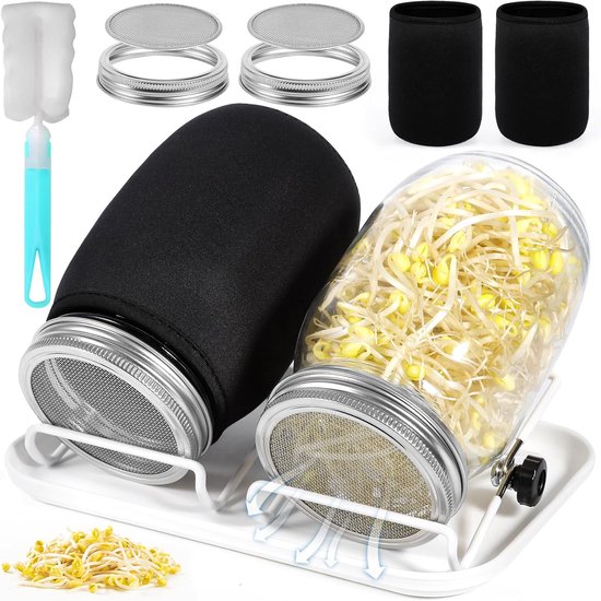 Anzuchttopf-set Aus Glas, 2-teilig, 1000 Ml Anzuchttopf Mit 1 Schale, 2 Verstellbaren Haltern, 2 Verdunkelungsdeckeln, 2 Filtergitterabdeckungen Aus Edelstahl, 1