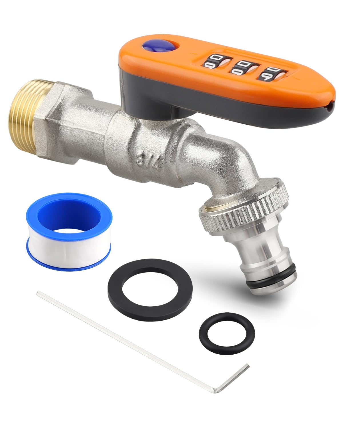 Verbessertes Verriegelungssystem Für Außenwasserhähne – Absperrventil-verriegelung, Integriertes Griff-kombinationsschloss, Griff Aus Orangefarbenem Messing.