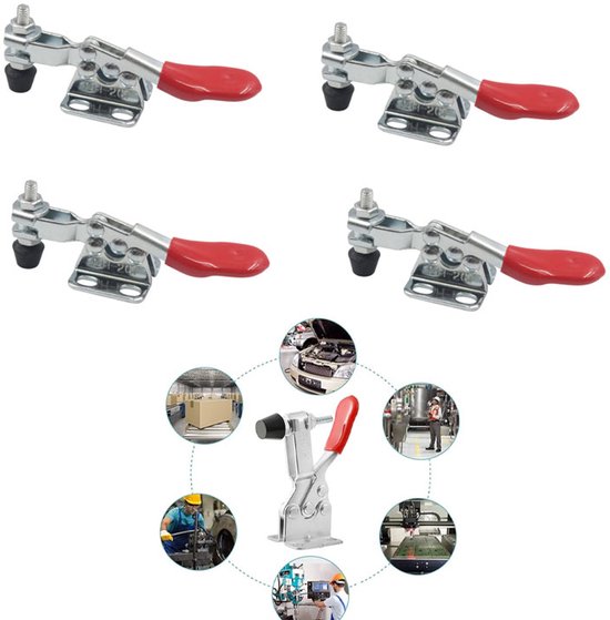 4-teilige Horizontale Kniehebelklemme, Schnellspann-handwerkzeugklemme Für Die Holzbearbeitung, Z. B. Für Gefrierschranktürschlösser, Holzplatten Und Metall – Silber Und Rot